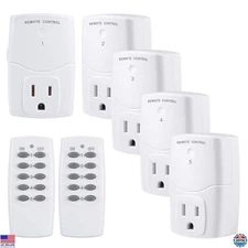 Mini Wireless Remote Control Outlet Switch, 5 Plugs + 2 Remotes, 1250W/10A