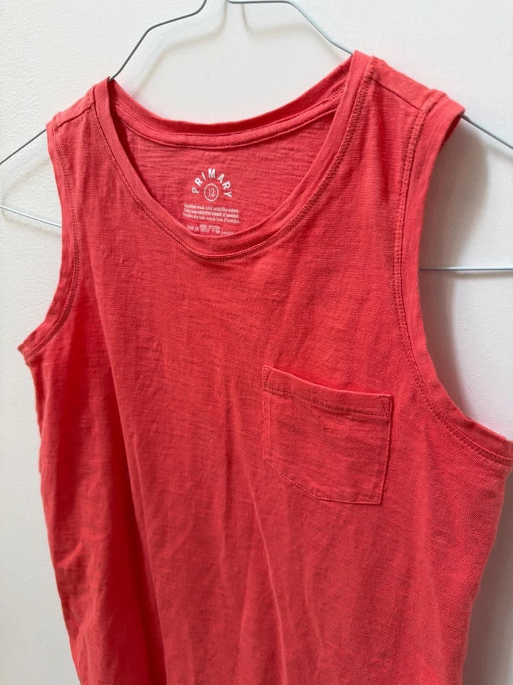 Primary Red Cotton Sleeveless Tank Top With Pocket Youth Size 12 - Image 2 of 4
