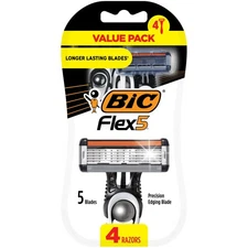 BIC Flex 5 Sensitive Men's Disposable 5-Blade Razors, Comfortable Shave, 4-Pack