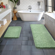 Sage Green Bathroom Rugs Set 2 Piece Soft Bath Mats 16X24 16X48 Inch 