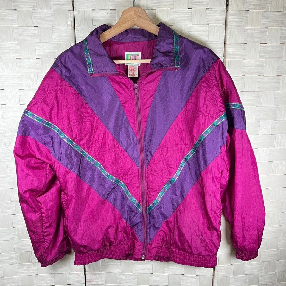 Conjunto de 2 piezas de traje de chándal cortavientos Bold Spirit para mujer años 90 rosa púrpura talla S Foto 3 de 4