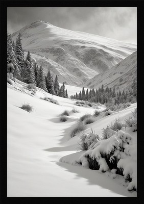 Lebendige Winter Schneelandschaft Gerahmtes Wandbild Poster Leinwanddruck Bild