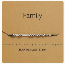"Family" Silver Morse Code Bracelets - Adjustable String, Inspirational Message