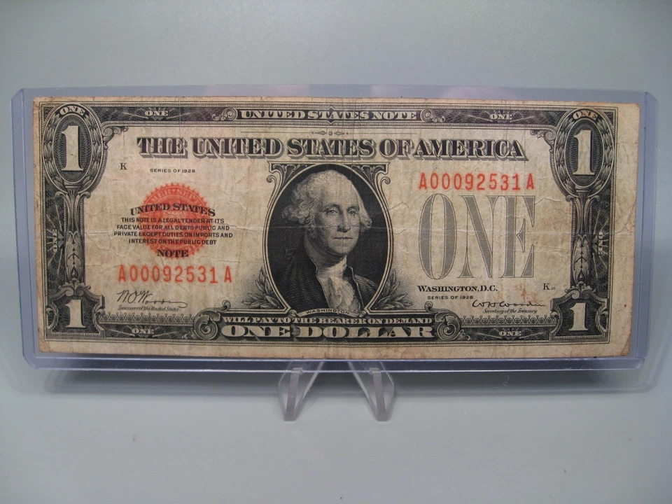 1928 "Funny Back"  RED Seal Silver Certificate $1 ONE Dollar note.  A/A Block. - Image 2 of 4