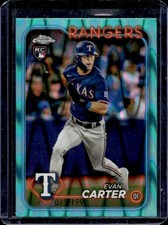 2024 Topps Chrome Evan Carter RC Aqua Raywave Refractor Rookie #/199 Rangers