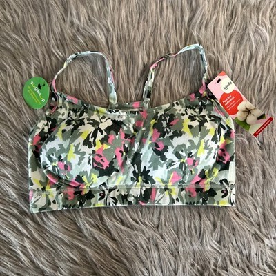 Kindly Yours Cotton Racerback Bralette Womens Size Small Green Floral Soft Bra