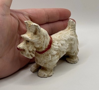 Vintage Scottish Terrier Figurine Old Composite Wood Scottie Mini Dog Decor ***