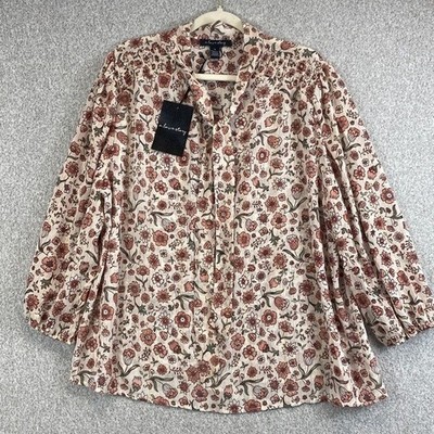 A love story Omega ivory floral boho blouse wm 3X lightweight semi sheer gold