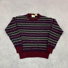Vintage abstract knitted jumper Patterned Grandad knit sweater Men's L