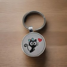 Black Cat Hairbow Heart Keychain Key Ring Purse Handbag Car Charm Backpack Bag