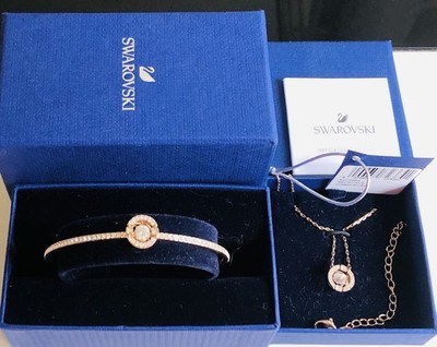 Swarovski Set Kette und Armband mit beweglichem Stein Roségold Neu