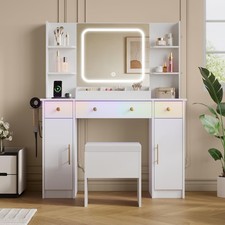 LED Makeup Vanity Desk with Lighted Mirror Charging Station