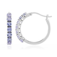 Cavill Tansanit Creolen Damen 1,73Ct Rundschliff Platiniert 925 Silber