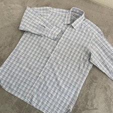 Turnbull Asser London Dress Shirt Men 17-43 White Blue Plaid England Made