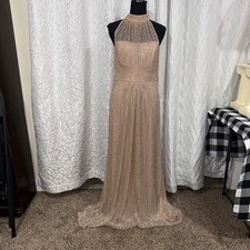 Adrianna Papell Bronze Rose Gold Halter Maxi Dress Size 6 Shimmer Formal Elegant