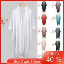 Summer Women Loose Beach Cover Up Tassel Cape Wrap Shawl Sun Protection Bandana