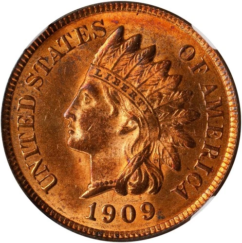 Indian Head Cent 1909 NGC MS64 Red! Amazing Red Color! Super Attractive near-Gem