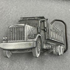 Dump Truck Belt Buckle Metal Silver Tone Reissue