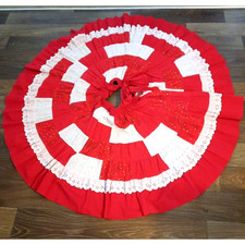 Vintage Patchwork Eyelet Lace Ruffle Circle Skirt Large Red Cottagecore Western