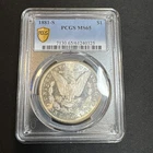 1881-S MORGAN SILVER DOLLAR PCGS MS65 GOLD SHIELD/TRUEVIEW REV. MOUNTED