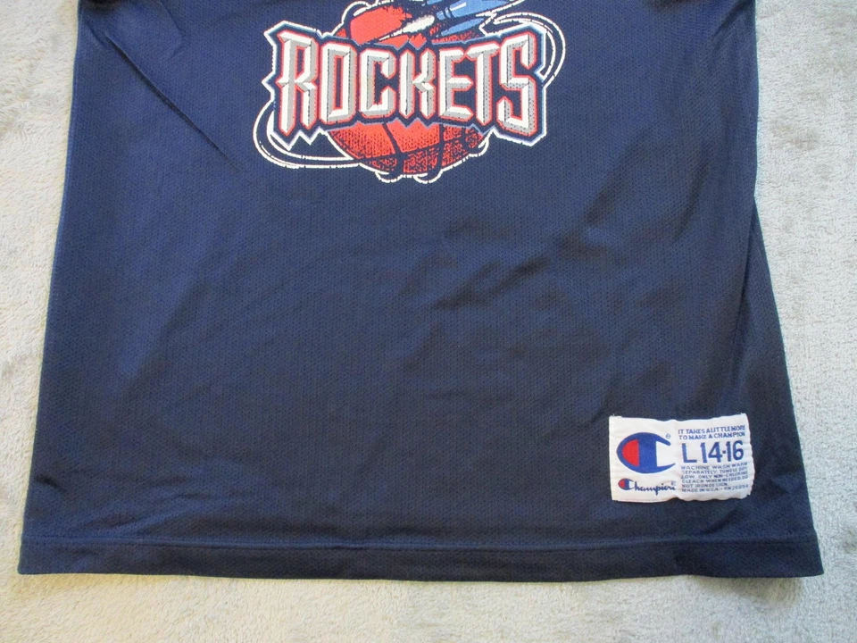 Camiseta Vintage Houston Rockets Masculina Grande 14-16 Marinha NBA Campeão de Basquete Anos 90 - Imagem 3 de 4