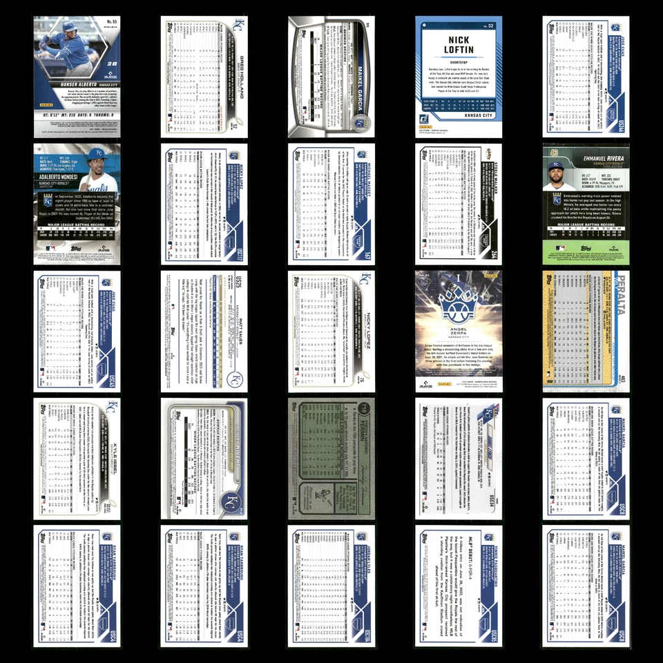 Lote de 25 tarjetas de béisbol de los Reales de Kansas City Panini mosaico rosa camuflaje Hanser Alberto Foto 2 de 4