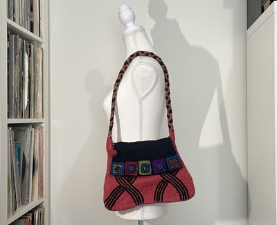 Y2K Rising Tide Unique Bohemian Patchwork Whimsy Nepal Wool Shoulder Bag Purse