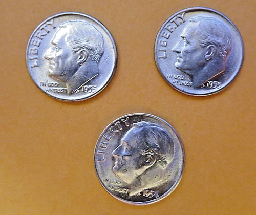 1955_D, 1955-D & 1954-S  SILVER LOT OF 3 ROOSEVELT DIMES Uncirculated