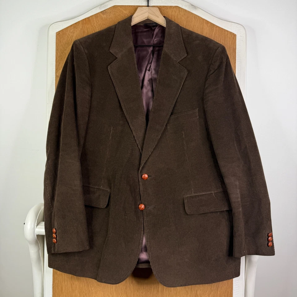 Винтажный вельветовый костюм мужской 44R коричневый 2 кнопки 3 изделия 100% хлопок жилет брюки 36 x 30 - Изображение 2 из 4