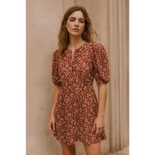 Reformation Red White Floral Button Up Mini Skater Dress   Women's Size 2