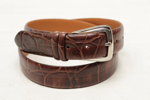 NEW Mens Croc Print Belt 34 Dark Brown Embossed Leather Strap Removable Buckle
