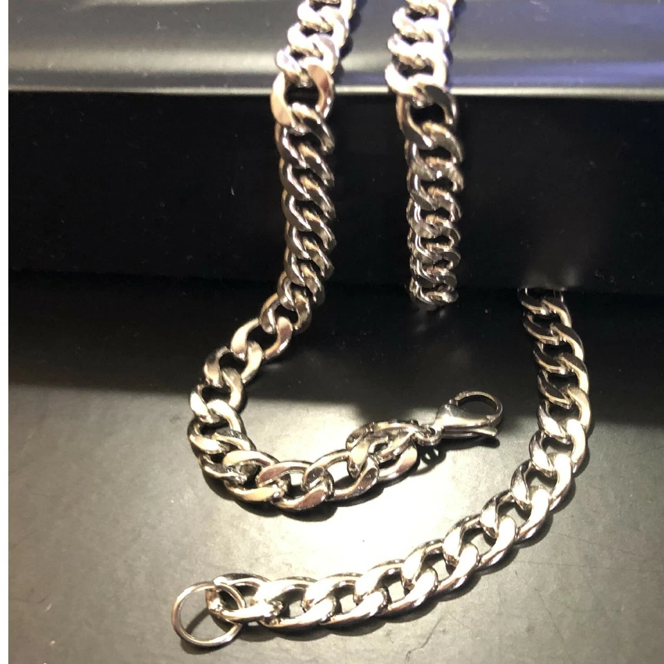 Collana catena acciaio inox da uomo catenina rapper girocollo 40 45 cm punk 7 mm - Immagine 3 di 4