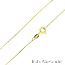 925 Sterling Silver Gold-Plated Ball Bead Diamond Cut 1mm Chain Necklace