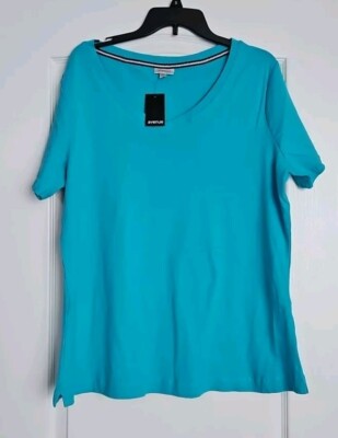 Avenue Women's Shirt 18 20 Teal, Aqua Short Sleeves T Shirt V Neck NWT