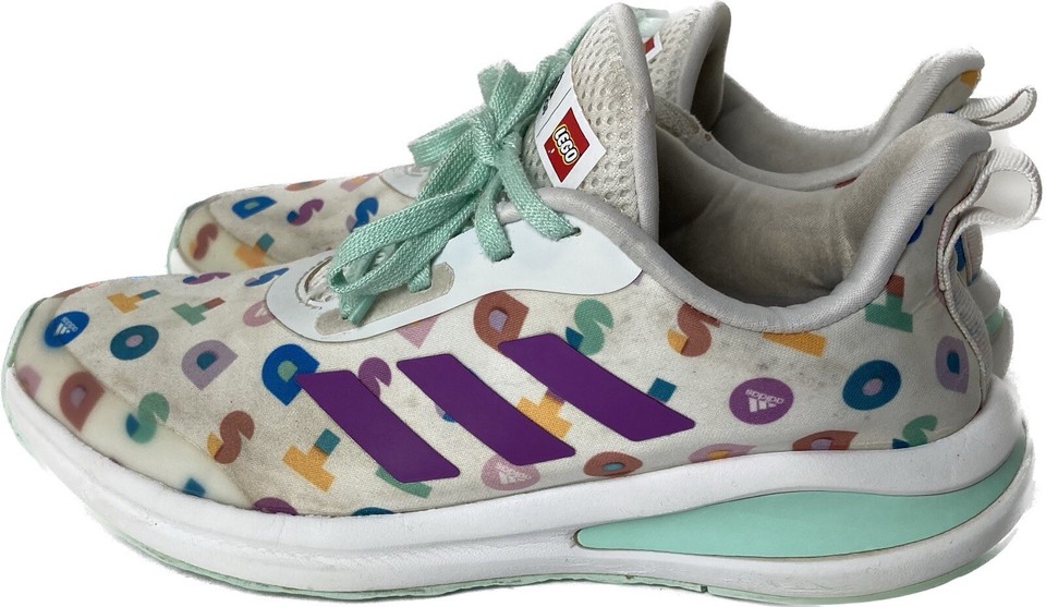 Adidas Kids Junior Fortarun X Lego Dots Shoes Size 4 White Purple
