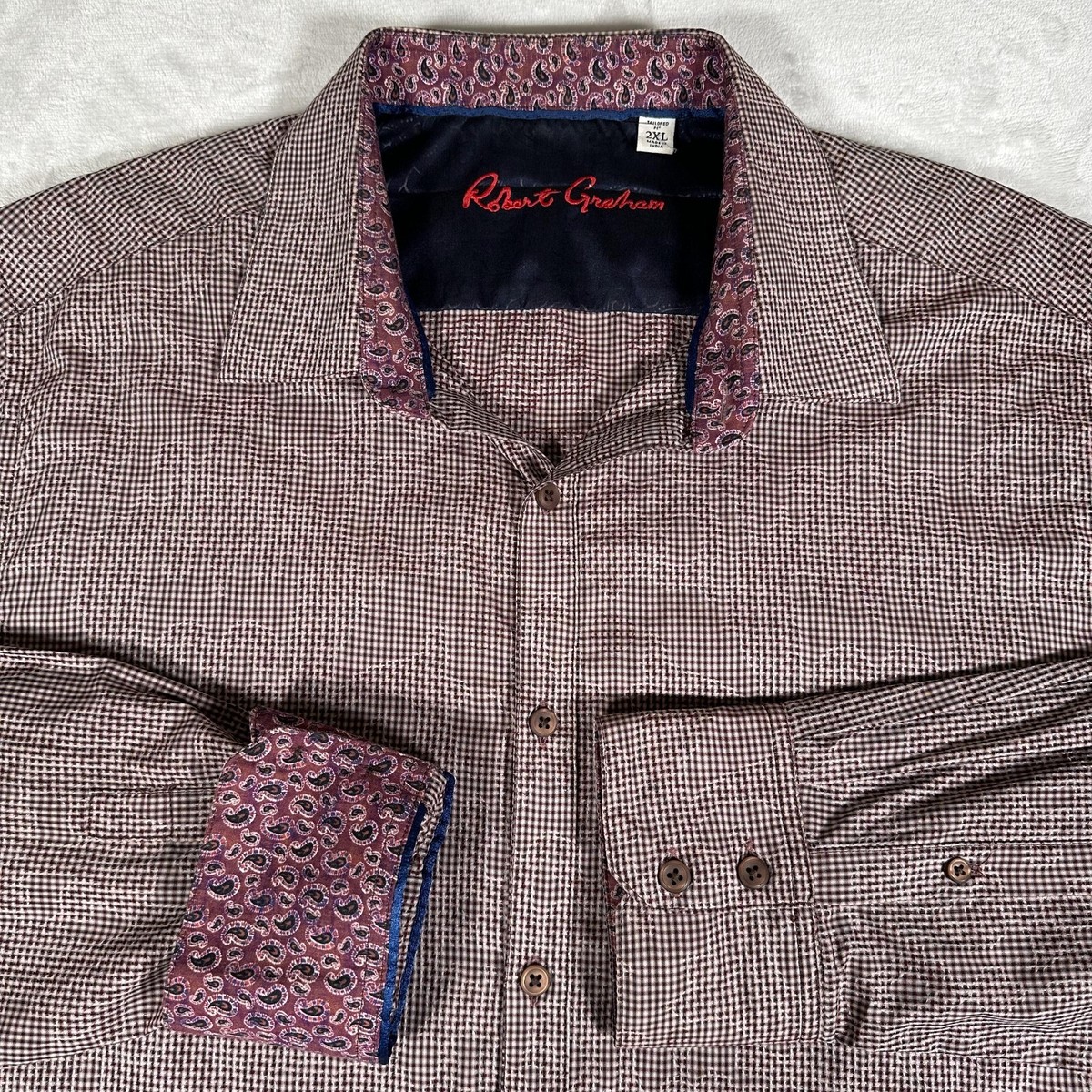 Robert Graham Men Shirt Tailored Fit Flip Cuff Long Sleeve 100% Cotton Size  2XL | eBay