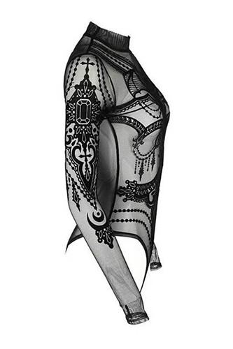 RESTYLE Gothic Bodysuit Transparent Jewel Bat Body Schwarz Fledermaus Stretch - Bild 5 von 7