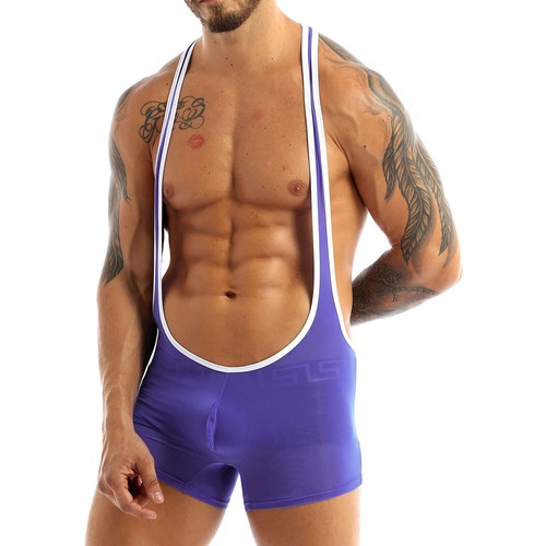 Men Sheer Silk Bodysuit Boxer Shorts Bikini Wrestling Singlet Underwear Lingerie - Picture 8 of 42
