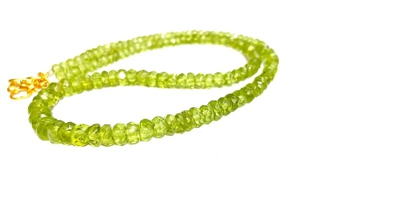 AAA++ Natural Green Peridot Faceted Rondelle 3-5MM Gemstone Beads 18" Necklace - Image 2 of 4