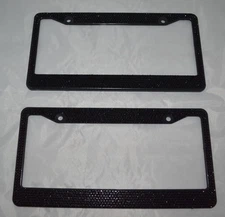 2 Black Bling Glitter Crystal RhineStone License Plate Frame Car Auto
