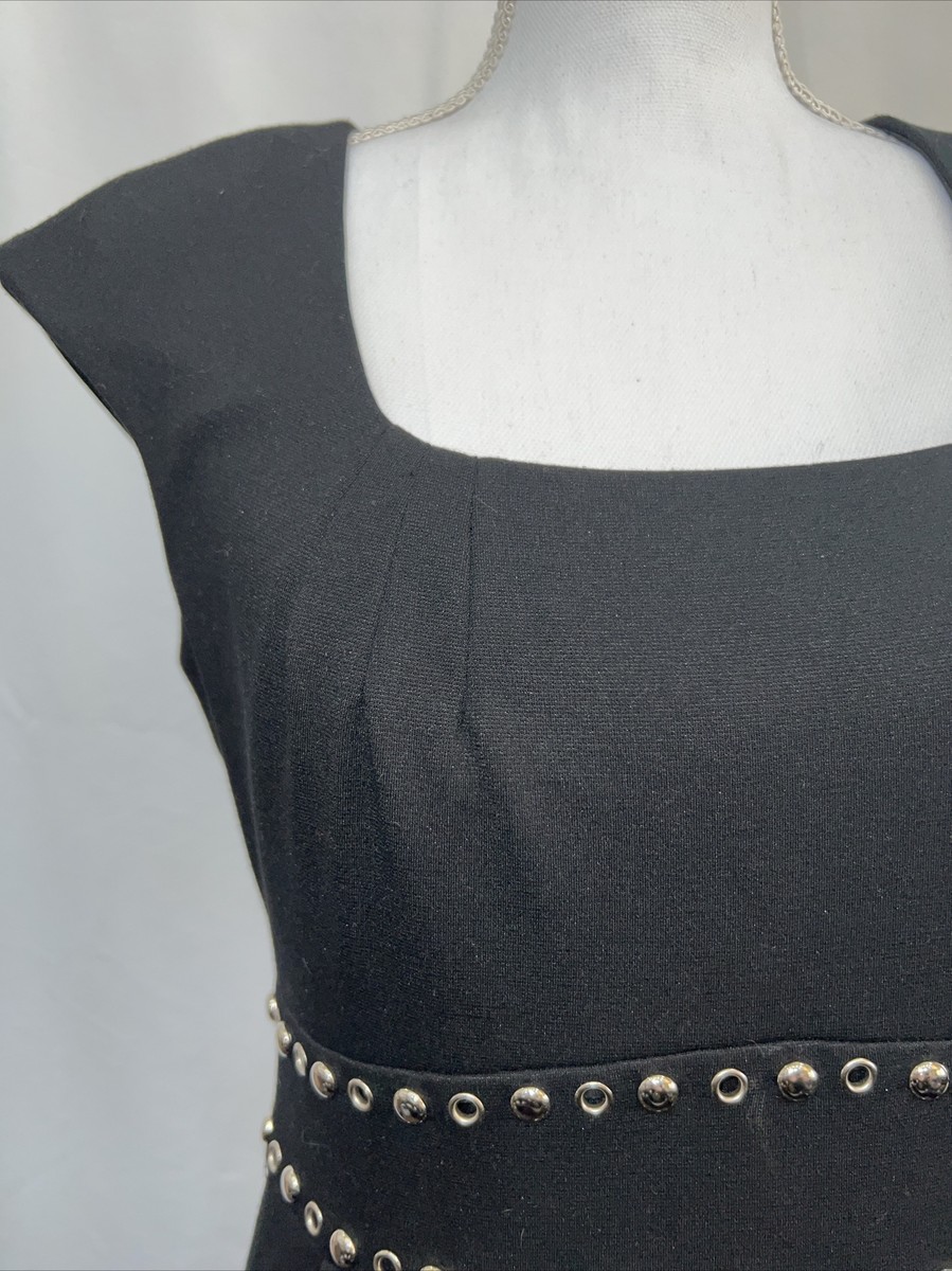 MAGGY LONDON BLACK SHEATH STYLE PONTE' KNIT DRESS Studded Accents SIZE 6 EUC! MAGGY LONDON BLACK SHEATH STYLE PONTE' KNIT DRESS Studded Accents SIZE 6 EUC!
