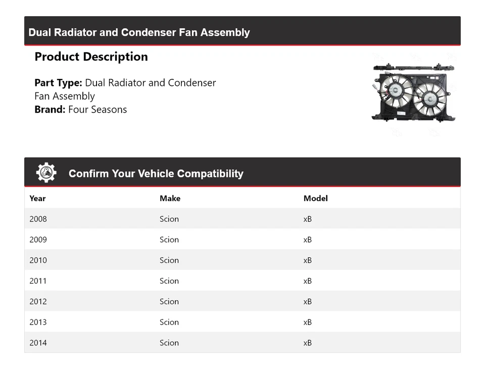 Conjunto de ventilador condensador y radiador doble Scion xB 2008-2014 4 estaciones 2009 Foto 2 de 4