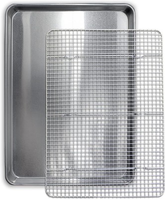 Commercial Quality Cookie Sheet and Rack - Aluminum Half Sheet Baking Pan and &