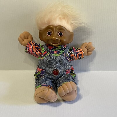 VTG 90s Ace Treasure Troll Red Wishstone Light Pink Hair Outfit Plush Body