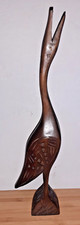 Statuina scultura uccellino cicogna airone in legno vintage