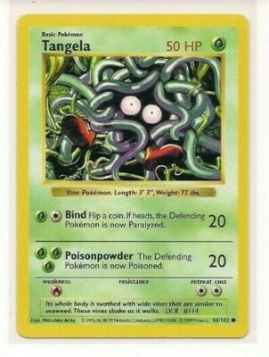 1999 Pokemon TCG Base Set - SHADOWLESS TANGELA #66/102 - near mint  condition