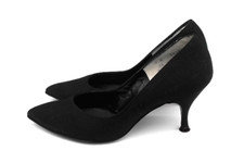 1950s Black Dress Pumps Retro Noir Canvas Quali Craft Stiletto Heels Shoe Size 5