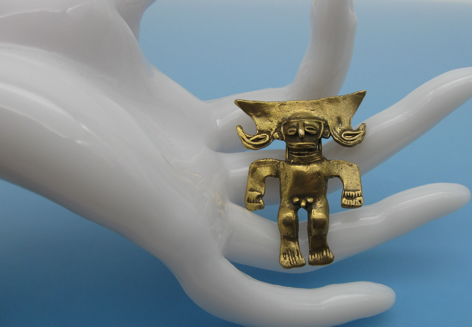 Alva Studios Museum Reproduction Mayan Aztec Man Gold Tone Dress Fur Clip