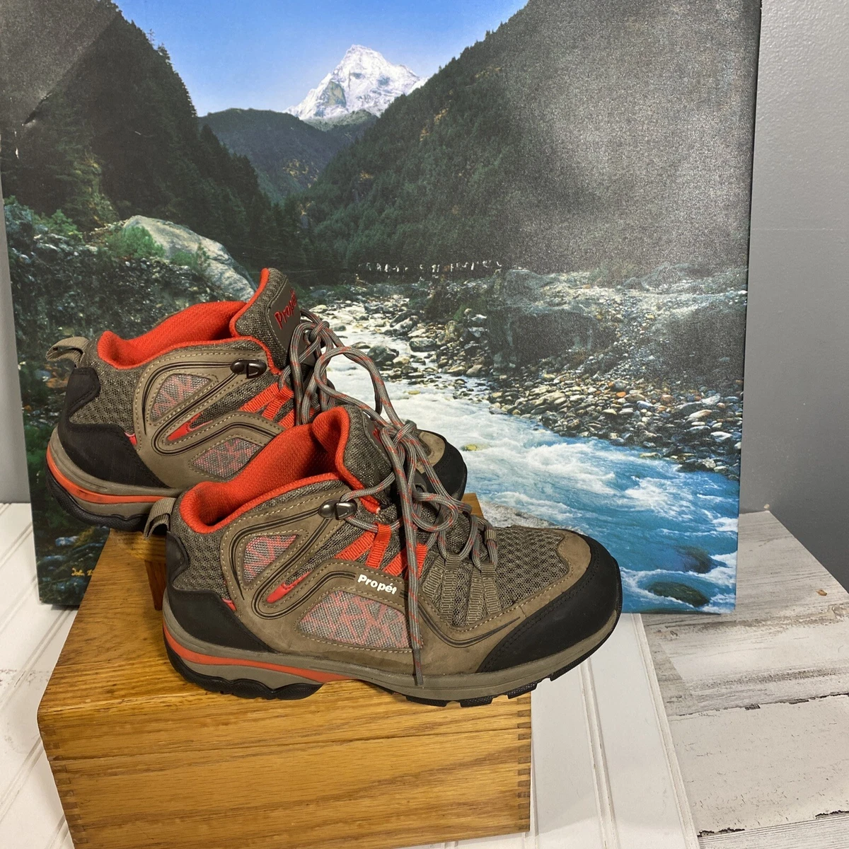 Propet Peak Waterproof Hiking 7.5 WBA002M Red Gray Barry Gray Blue Black
