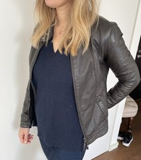 Women's Armani Jeans Brown Leather Jacket Coat Size 38